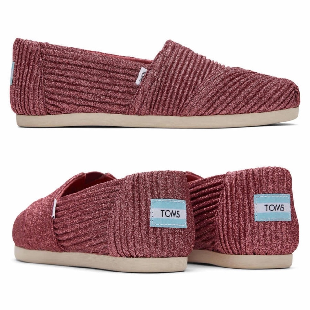 NEW TOMS Alpargata Dark Rose Textured Glitter Cord Slip On Loafer Shoes Pink 5.5
